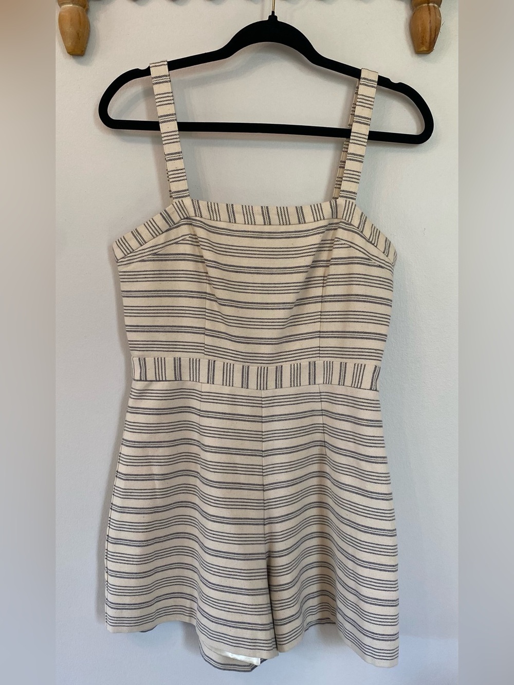 Paper Crown Anthropologie Cream and Blue Striped Romper